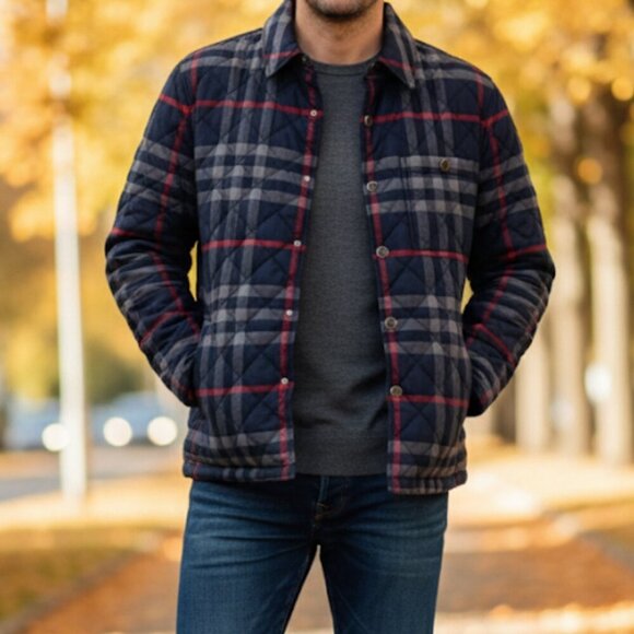 Burberry Forres Men's Navy IP Check Organic Cotton Jacket, Runs large, S, M, L - Picture 1 of 12